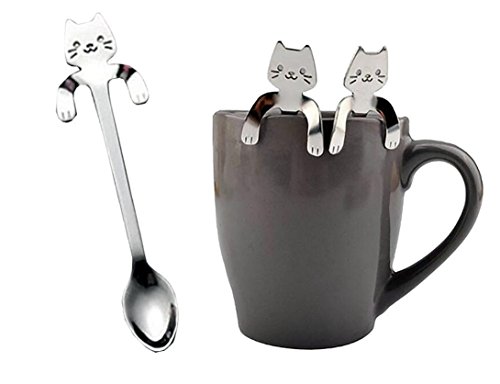 Book Cover YJYdada 1 Piece Cute Cat Spoon Long Handle Spoons Flatware Drinking Tools Kitchen Gadget