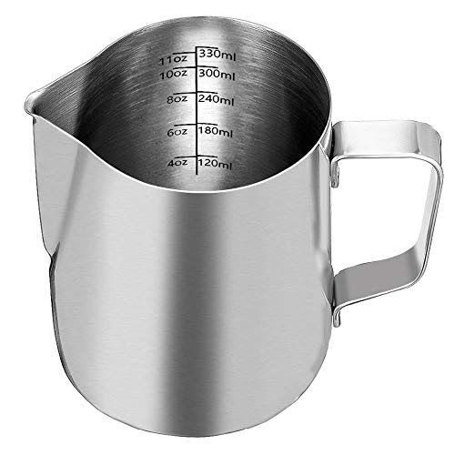 Book Cover SZUAH Milk Frothing Pitcher, Stainless Steel Frothing Cup with Measurement Inside 10 oz (300ml), Perfect for Latte Art, Espresso Maker, Cappuccino Maker