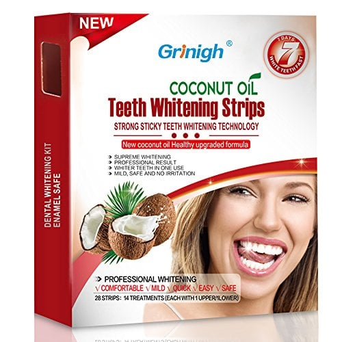 Book Cover Grinigh COCONUT OIL Whitestrips Dental Professional Effects Teeth Whitening Strips Kit, 14 Treatments - Lasts 6 Months & Beyond - Non-Slip White Strips with a Fresh COCONUT Fragrance - 28