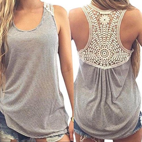 Book Cover Napoo Women Summer Striped Lace Back Hollow Vest Tank Tops T-Shirt