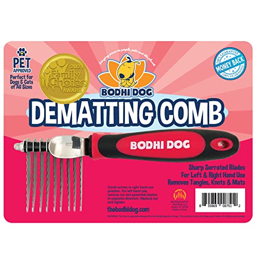 Book Cover Professional Dematting Comb and Remover | Cut and Removes Knots & Tangled Mat Hair and Fur on Cats and Dogs | Pet Grooming Right & Left Handed | Rubber Grip Tool with Stainless Cutting Blades