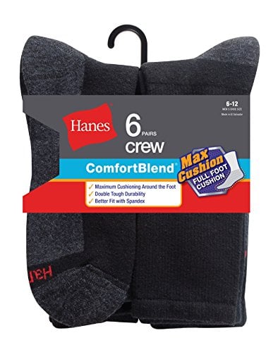 Book Cover Hanes Men's ComfortBlend Max Cushion Crew Socks 6-Pack