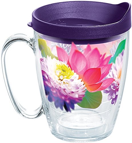 Book Cover Tervis 1286280 Floral Filter Tumbler with Wrap and Royal Purple Lid 16oz Mug, Clear