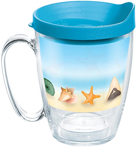 Book Cover Tervis Shells on the Beach Tumbler with Wrap and Turquoise Lid 16oz Mug, Clear