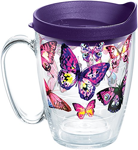 Book Cover Tervis 1284672 Butterfly Passion Tumbler with Wrap and Royal Purple Lid 16oz Mug, Clear
