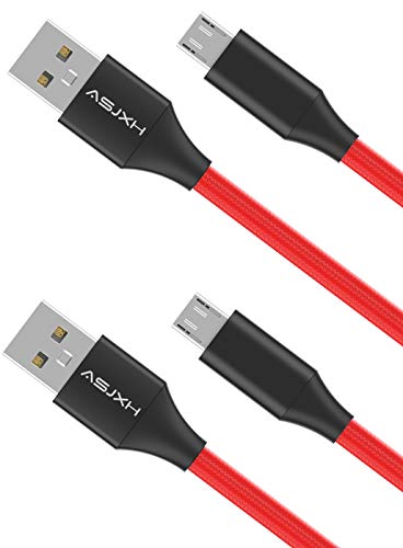Book Cover [2-Pack 6ft] ASJXH Micro USB Cable, Nylon Braided Tangle-Free, Fast Charging & Sync Cord for Android, Samsung, Kindle, Galaxy S7 S6 Edge, Note 5/4/ 2, HTC, LG G4, BlackBerry, Motorola, Sony(Red)