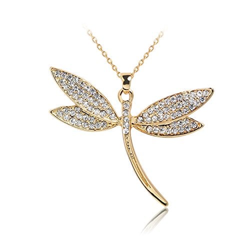 Book Cover iLH Clearance Necklace,Women Fashion Dragonfly Crystal Necklace Long Sweater Chain Romantic Jewelry Gift Gold
