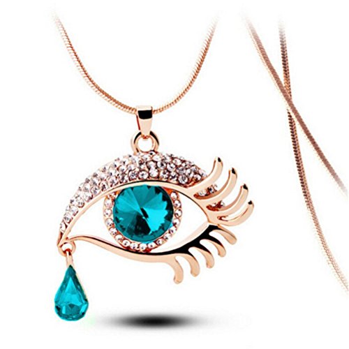 Book Cover Clearance Tear Drop Necklace,Women Fashion Magic Eye Crystal Tear Drop Eyelashes Necklace Long Sweater Chain Romantic Jewelry Gift (B)