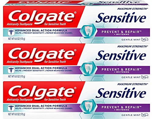 Book Cover Colgate Sensitive Toothpaste, Prevent and Repair - 6 ounce (3 Count)