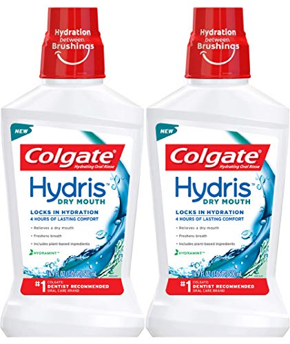 Book Cover Colgate Hydris Dry Mouth Mouthwash - 500mL, 16.9 fluid ounce (2 Pack)