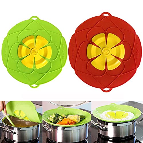 Book Cover AUSINCERE Spill Stopper Lid Cover,Anti Spill Lid Cover,No Boil Over Lid,Pot Cover Silicone Spill Stopper Lid,Boil Over Safeguard, 10.2inch+11inch Multi-Function Kitchen Tool