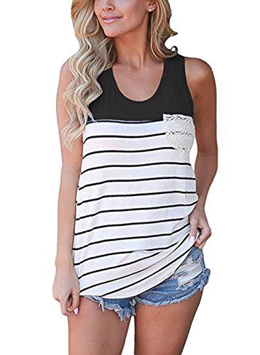 Book Cover Hount Womens Colorblock Striped Racerback Tank Tops Casual Sleeveless Cami Tunic Tops Blouses Small Black
