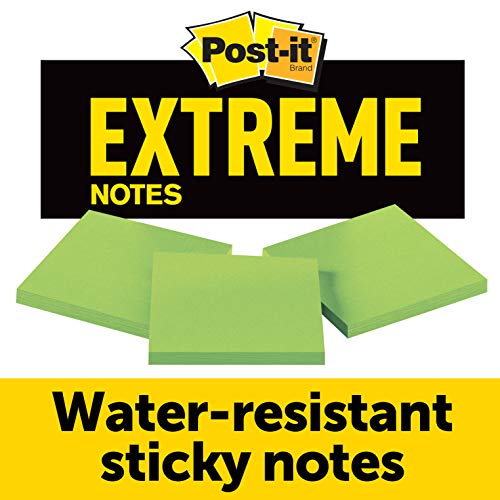 Book Cover Post-it Extreme Notes, Water Resistant, Engineered for Tough Conditions, Made with Dura-Hold Paper and Adhesive, 3 Pads, Green