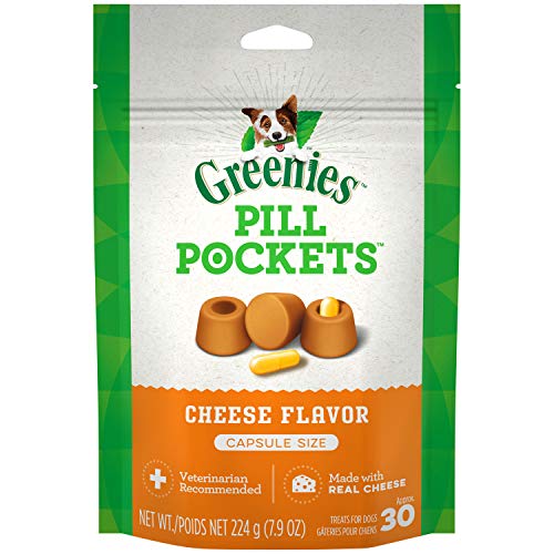 Book Cover GREENIES PILL POCKETS for Dogs Capsule Size Natural Soft Dog Treats, Cheese Flavor, 7.9 oz. Pack (30 Treats)