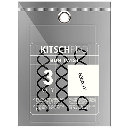 Book Cover Kitsch Pro Bun Twist, Spin Pins, Corkscrew Hair Pins for Fast Bun, Spiral Screw Hair Pin, 3 Count (Black)