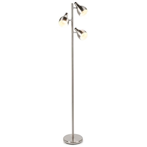 Book Cover CO-Z 3 Lights Tree Floor Lamp, 3 Arm Task Standing Light for Uplight or Downlight, Brushed Nickel Spotlight Pole Lamp with 3 Adjustable Heads for Living Room Bedroom, Corner Stand Lamp with 3 Shades