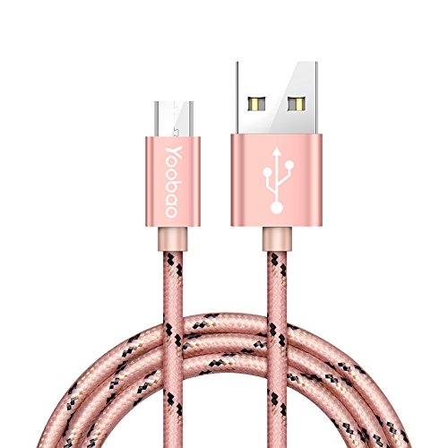 Book Cover Yoobao Micro USB Cable 5ft Nylon Braided USB 2.0 Cord Charger Tangle-Free Fast Charging and Data Sync for Samsung S7/S6 Edge/S5/S4/Note 5, LG HTC Nokia Sony Android Smartphones Tablets - Pink