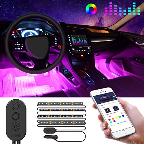 Book Cover Govee Unifilar Car LED Strip Light, MINGER APP Controller Car Interior Lights, Waterproof Multicolor Music Under Dash Lighting Kits for iPhone Android Smart Phone, Car Charger Included, DC 12V
