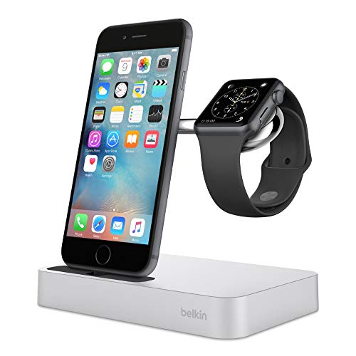 Book Cover Belkin Valet Charge Dock for Apple Watch + iPhone, iPhone Charging Dock for iPhone 11, 11 Pro, 11 Pro Max, Xs, XS Max, XR, X, 8/8 Plus and More, Apple Watch Series 4, 3, 2, 1, Silver (F8J183ttSLV-APL)