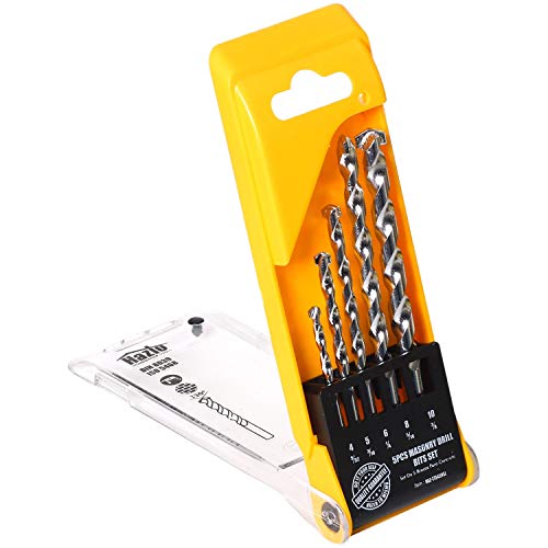 Book Cover Masonry Drill Bit Set| 5 Pcs Complete Set W/Hard Case for Easy Storage & Carrying| Durable, Robust Carbide Steel Quality| Ideal for Porcelain & Ceramic Tiles, Blocks, Concrete, Brick, Rock, Drywall