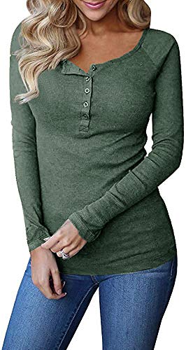 Book Cover Remikstyt Womens Long Sleeve Henley Shirts Ribbed Button Down Casual Tunic Tops