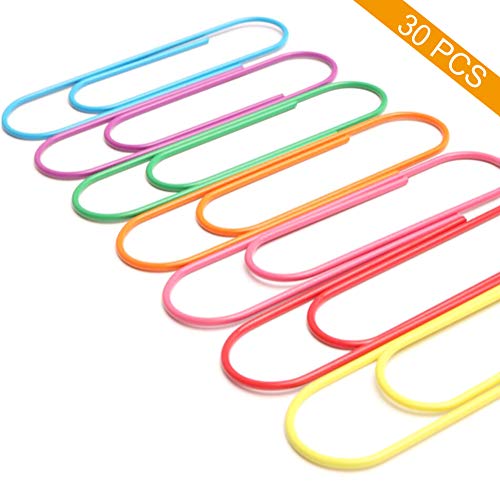 Book Cover Super Large Paper Clips Vinyl Coated, Coideal 30 Pack 4 Inch Mega Large Jumbo Paper Clip Holder Assorted Color, Multicolored Giant Big Sheet Holder for Files, Papers, Office Supply (10 cm)