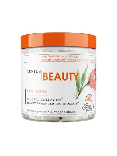 Book Cover Genius Beauty - Hair Skin and Nails Vitamins + Detox Cleanse + Anti Aging Antioxidant Supplement, Collagen Pills w/ Glutathione & Astaxanthin for Wrinkles, Hair Growth & Skin Whitening - 60 Capsules
