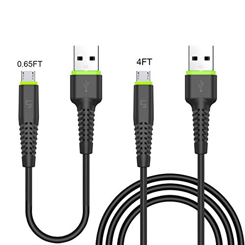 Book Cover Micro USB Cable Reversible, Quick Charger Cable USB 2.0 Android Charging Cord Sync & Charging TPE Cable for Android, Samsung, Kindle, HTC, Xbox, PS4, Smart phones and More 2-Pack(4ft & 0.65ft, Black)
