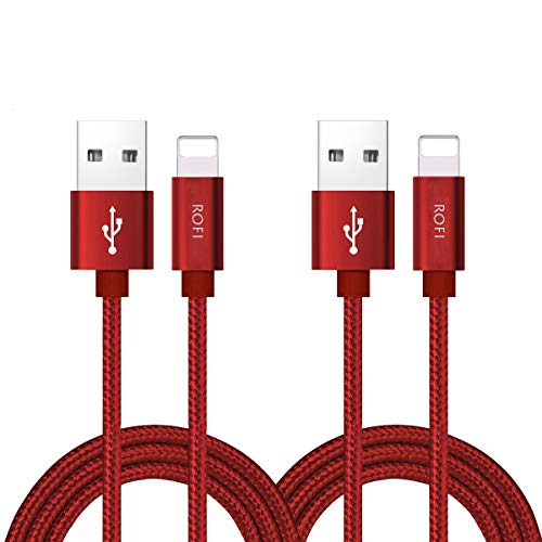 Book Cover RoFI Compatible Phone Cable, [2Pack] 2FT Nylon Braided Fast Charging USB Cord Replcement for Phone X 8 8 Plus 7 7 Plus 6s 6s Plus 6 6 Plus 5 5S 5C SE Pad Air Mini and More (2 Pack Red, 2 FT)