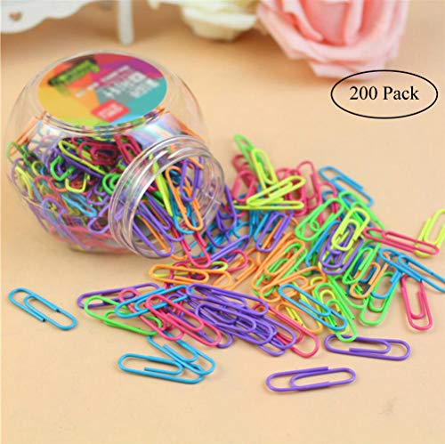 Book Cover Colored Small Paper Clips Vinyl Coated, Coideal 200 Pack 1.2 Inch Assorted Color Mini Paper Clip Holder/Sheet Holder for Files, Papers, Office Supply (29 mm)