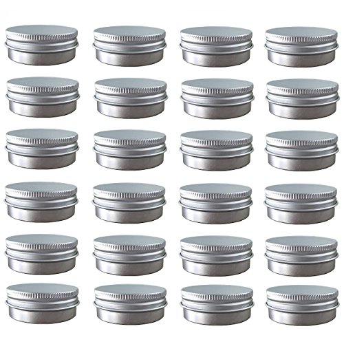 Book Cover 24 Pack (2 Oz/60ml) Screw Top Round Aluminum Tin Cans, Metal Tin Storage Jar Containers with Screw Cap for Lip Balm, Cosmetic, Candles, Salve, Make Up, Eye Shadow, Powder, Tea