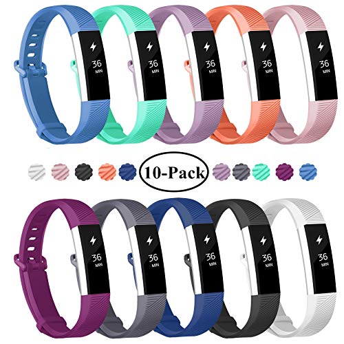 Book Cover Fundro Replacement Bands Compatible with Fitbit Alta and Fitbit Alta HR, Newest Sport Strap Wristband with Secure Metal Buckle (A# 10-Pack, Small)
