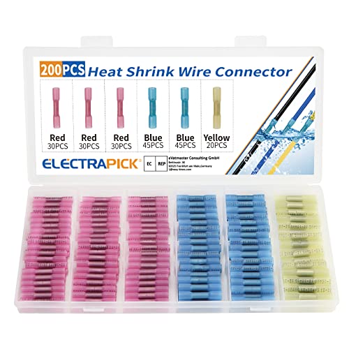 Book Cover ELECTRAPICK 200Pcs Heat Shrink Butt Connectors, Waterproof Insulated Electrical Terminals Kit, Electrical Wire Crimp Connector for Automotive Marine Boat Truck Stereo Joint
