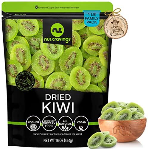 Book Cover Sun Dried Kiwi Slices, with Sugar Added (16oz - 1 LB) Packed Fresh in Resealable Bag - Sweet Fruit Snack Treat - Healthy Food, All Natural, Vegan, Kosher Certified