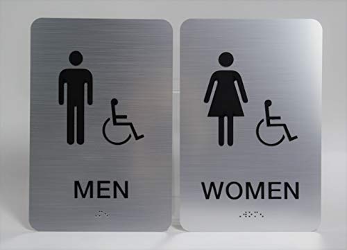 Book Cover Custom Product Solutions Men & Women ADA Restroom (Bathroom) Modern Chic Sign w/Braille - Silver/Black