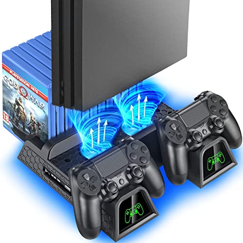 Book Cover OIVO PS4 Stand Cooling Fan Station for Playstation 4/PS4 Slim/PS4 Pro, PS4 Pro Vertical Stand with Dual Controller EXT Port Charger Dock Station and 12 Game Slots