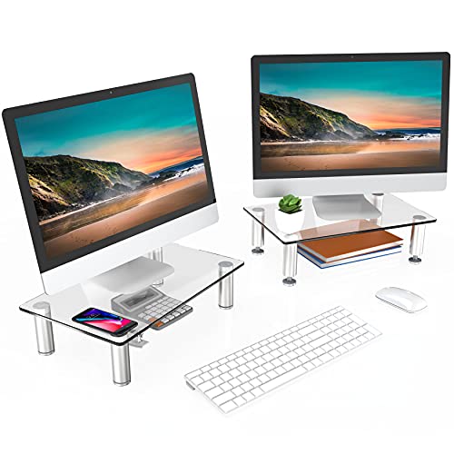 Book Cover FITUEYES Monitor Stand â€“Adjustable Glass Computer Monitor Riser, Clear Desktop Stand for Laptop TV Computer Screen, Desk Organization, Office Supplies, DT103803GC, 2Pack
