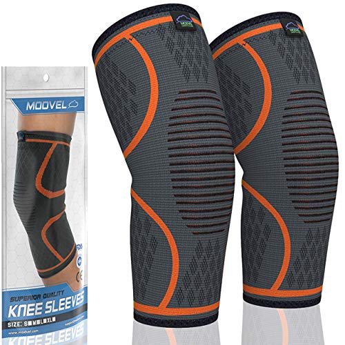 Book Cover MODVEL 2 Pack Knee Compression Sleeve | Knee Brace for Men & Women | Knee Support for Running, Basketball, Weightlifting, Gym, Workout, Sports - PLEASE CHECK SIZING CHART