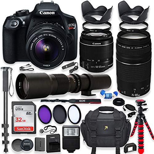 Book Cover Canon Eos Rebel T6 DSLR Camera with 18-55mm is II Lens Bundle + Canon EF 75-300mm f/4-5.6 III Lens and 500mm Preset Lens + 32GB Memory + Filters + Monopod + Spider Tripod + Professional Bundle