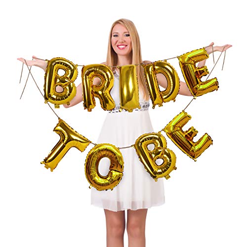 Book Cover Treasures Gifted Gold Bride to Be Balloons - Mylar Foil Balloons - Gold Bride Balloons - Gold Bridal Shower Balloon Garland - 16 Inch Letter Balloons, Bride to Be Banner - Bachelorette Party Balloons