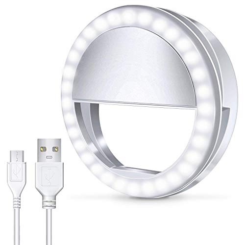 Book Cover Meifigno Selfie Phone Camera Ring Light with 36 LED [Rechargeable], Clips On, 3-Level Adjustable Brightness Makeup Light for iPhone X Xr Xs Max 7 8 Plus 11 Pro Android Samsung Photography (White)