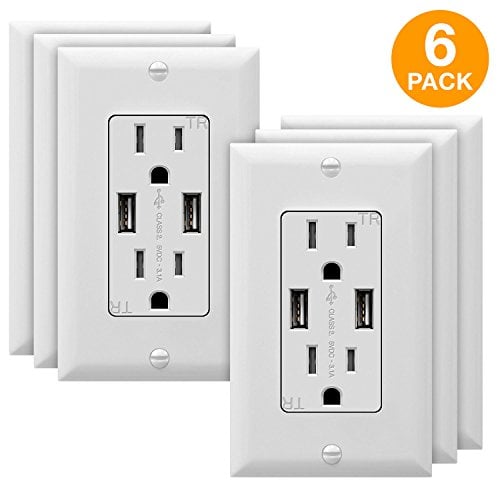 Book Cover TOPGREENER 3.1A USB Wall Outlet Charger, 15A Tamper-Resistant Receptacles, Compatible with iPhone XS/MAX/XR/X/8, Samsung Galaxy S9/S8/S7, LG, HTC & other Smartphones, UL Listed, TU2153A, White 6 Pack