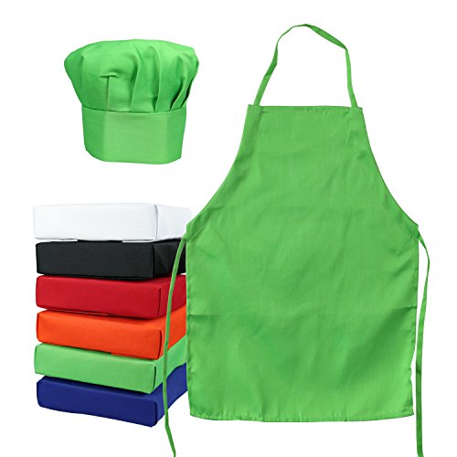 Book Cover Kids Chef Hat Apron - Kitchen Cooking Baking Wear (M 6-12 Year, Green Bean)