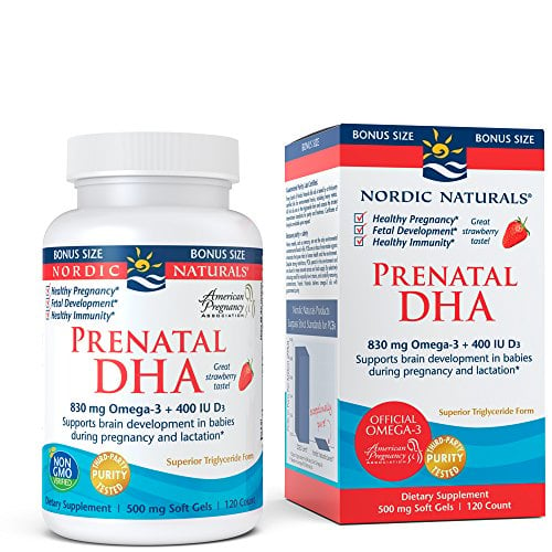 Book Cover Nordic Naturals Prenatal DHA - Supports Brain Development in Babies During Pregnancy and Lactation*, Strawberry Flavored, Bonus Count 120 Count
