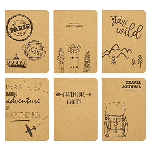 Book Cover 12 Pack A6 Kraft Notebooks, Kids Travel Journal, 80 Lined Pages (4 x 5.75 In)