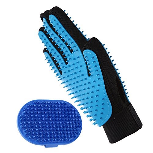 Book Cover Aivituvin Pet Grooming Glove - Bath Brush Compatible Dog & Cat,Horse with Short & Long Hair-Deshedding Gloves-Rubber Massage Tips Hair Remover Mitt with Five Finger Design-Double Side Use
