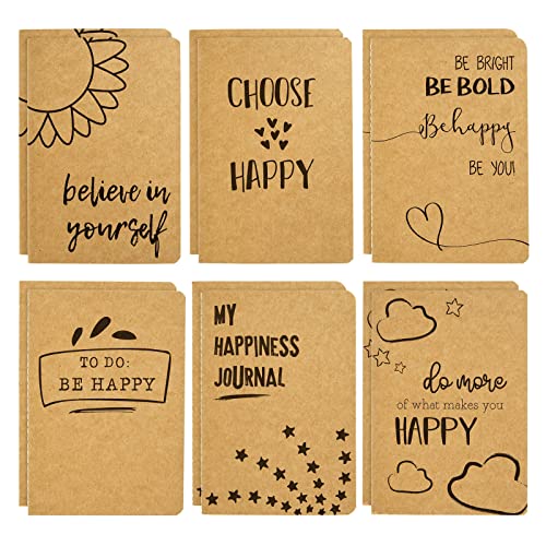 Book Cover Paper Junkie 12 Pack Kraft Paper Notebooks, Happy-Themed Journal for Kids, Teens, Artists and College Students, 80 Lined Pages, Sunshine, Cloud, Heart Designs (A6, 4 x 5.75 In, 80 Pages)
