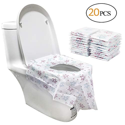 Book Cover Biubee 20 pcs Disposable Potty Seat Cover - Large Size Travel Toilet Seat Cover with Adhesive No Slip(Star)