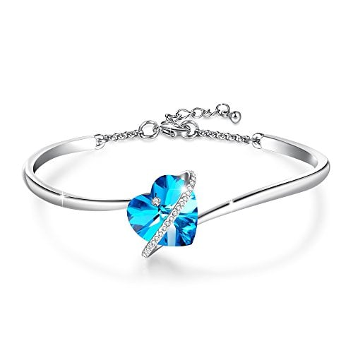 Book Cover GEORGE · SMITH Heart Women Bracelet-with Blue Crystals Bracelet for Mother's Day Birthday Jewelry Gifts for Women Mom