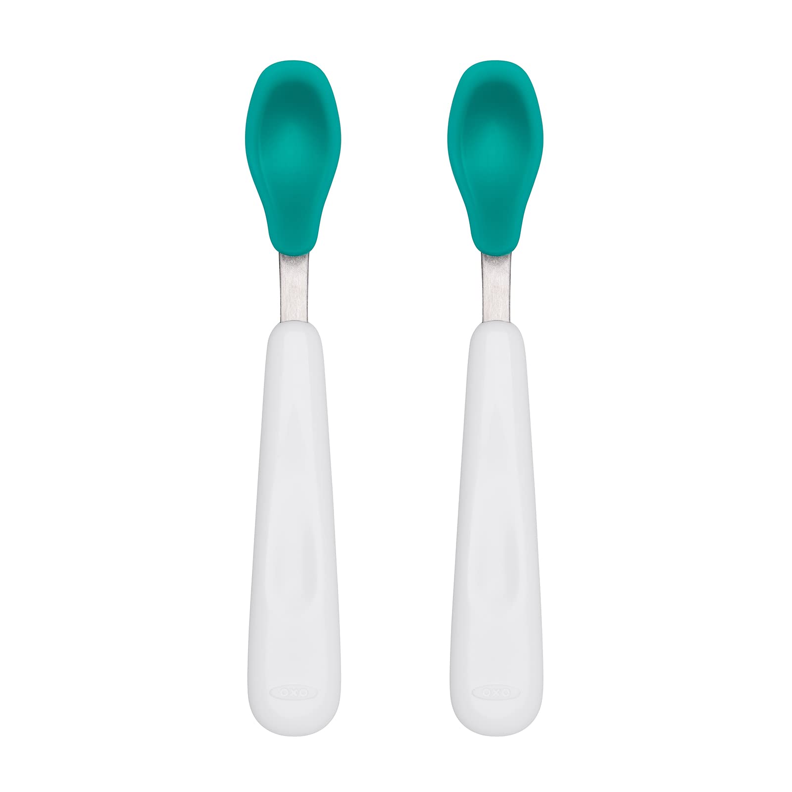 Book Cover OXO Tot Feeding Spoon Set With Soft Silicone, Teal 6.3x0.8 Inch (Pack of 2)